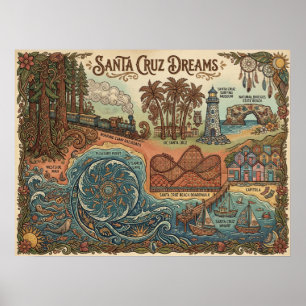 Santa Cruz California Droomkaart – Levendige Kust Poster