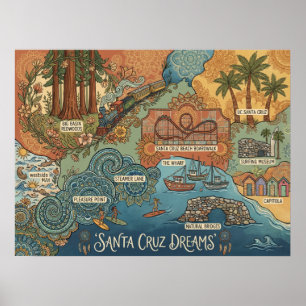 Santa Cruz California Droomkaart – Levendige Kust Poster