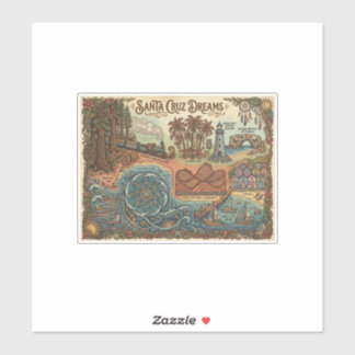 Santa Cruz California Droomkaart – Levendige Kust Sticker