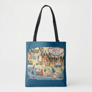 Santa Cruz California Illustrated Map Blue Draagtas