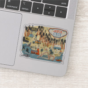 Santa Cruz California Illustrated Map Sticker