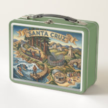 Santa Cruz California Illustrated Map UCSC Wharf