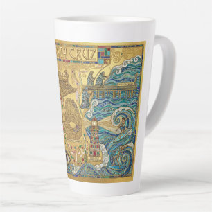 Santa Cruz Californië Mozaïekkaart Bordjes Strand Latte Mok