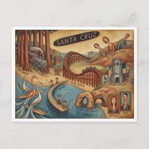 Santa Cruz Californië Whimsical Kaart UCSC Boardwa
