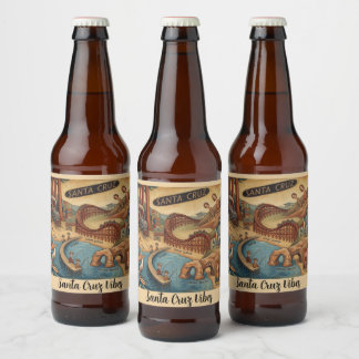 Santa Cruz Californië Whimsische Kaart UCSC Boardw Bier Etiket