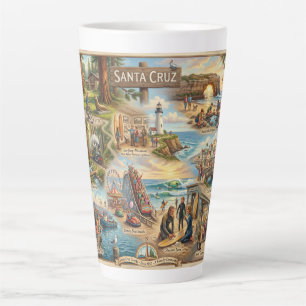 Santa Cruz Vibe-kaart – Culturele kustkunstprint Latte Mok