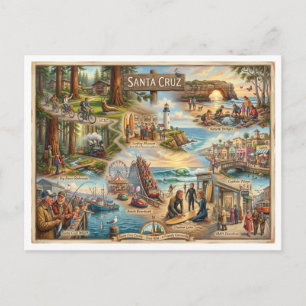 Santa Cruz Vibe Map – Culturele Kunstprint van de Briefkaart