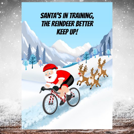 Santa Cycling with Reindeer Kaart