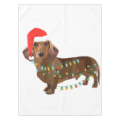 Santa Dachshund Dog Tangled in kerstlicht T G Tafelkleed (Voorkant)
