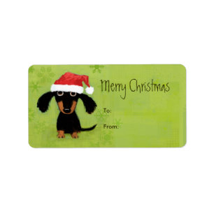 Santa Dachshund Kerst Peel-n-Stick Gift Label