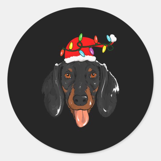 Santa Dachshund Light Christmas Ronde Sticker (Voorkant)