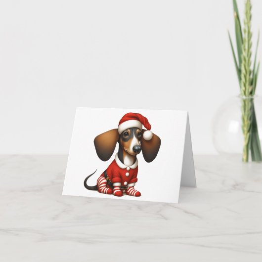SANTA DACHSHUND PUPPY KERST KAART (Voorkant)