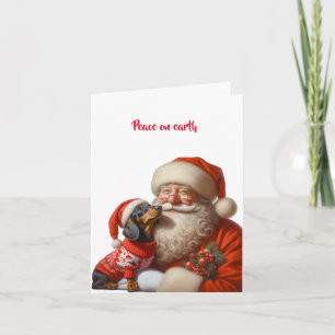 SANTA DACHSHUND PUPPY KERST KAART