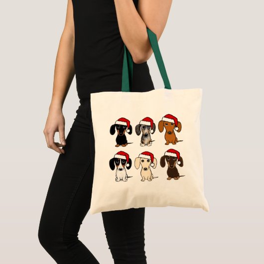 Santa Dachshunds Schattige Wiener Dogs Christmas Tote Bag (Voorkant (product))