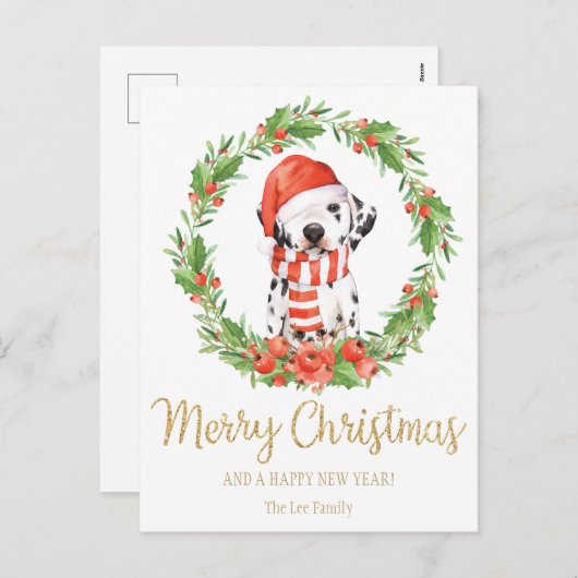 Santa Dalmatische Hond Vrolijke Kerstgroeten Feestdagenkaart (Voorkant / Achterkant)