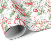 Santa Deer Baubles Holly Christmas Wrapping Paper Cadeaupapier (Rol Hoek)