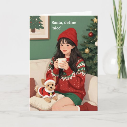 Santa, définissez 'joli' carte de Noël (Devant)