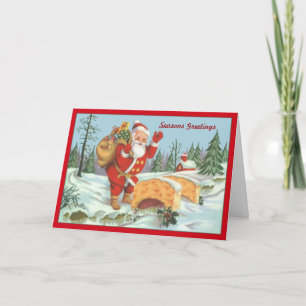 Santa Delivering Gifts Custom Greetings Kaart