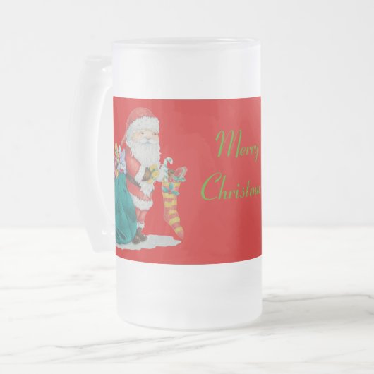 santa design klaar voor kerstmis matglas bierpul (Voorkant links)