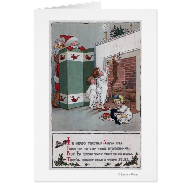 Santa die van achter het scherm kijkt (Voorkant)