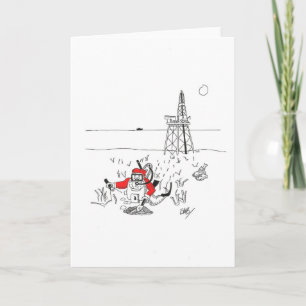 Santa Digging voor olie Feestdagen Kaart