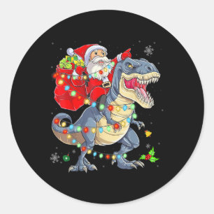 Santa Dinosaur Light Merry Kerstcute Gifts Ki Ronde Sticker