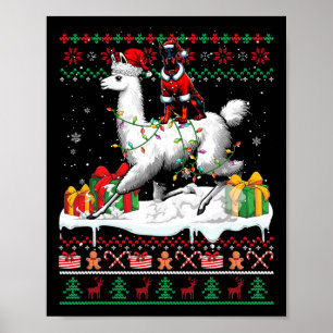 Santa Dobermann Riding Llama Kersttrui Lov Poster