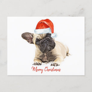 Santa Dog French Bulldog Kerstmis Cute Puppy Dog Feestdagenkaart