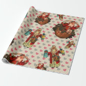 Santa Doll Nostalgia Hearts Cadeaupapier (Uitgerold)