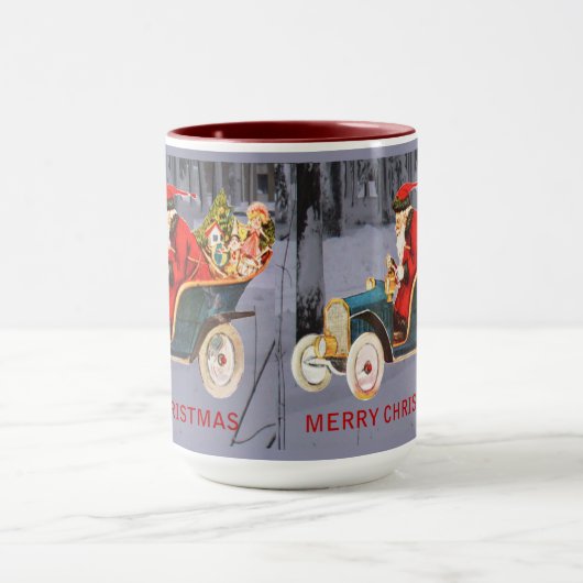  Santa Driving in een moderne sneeuwscène Mok (Midden)