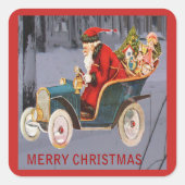  Santa Driving, Modern Sneeuwscène Sticker (Voorkant)
