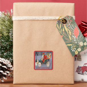 Santa Driving, Modern Sneeuwscène Sticker