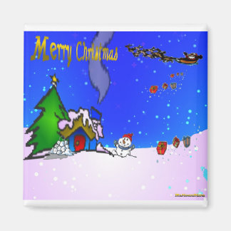 Santa_drops_gifts_by_sneeuwman_en_sneeuw_overdekt_ Magneet