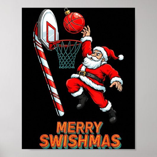 Santa Dunking Merry Swishmas Basketball Christmas Poster (Voorkant)