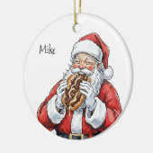 Santa eating Philly Cheesesteak Ceramic Ornament (Links)