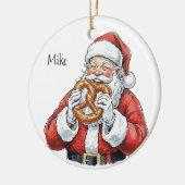 Santa eating Philly Soft Pretzel Ceramic Ornament (Links)