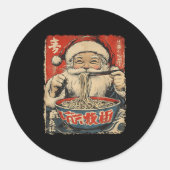 Santa Eating Ramen Noodles Ukiyo-e Insred Christma Ronde Sticker (Voorkant)