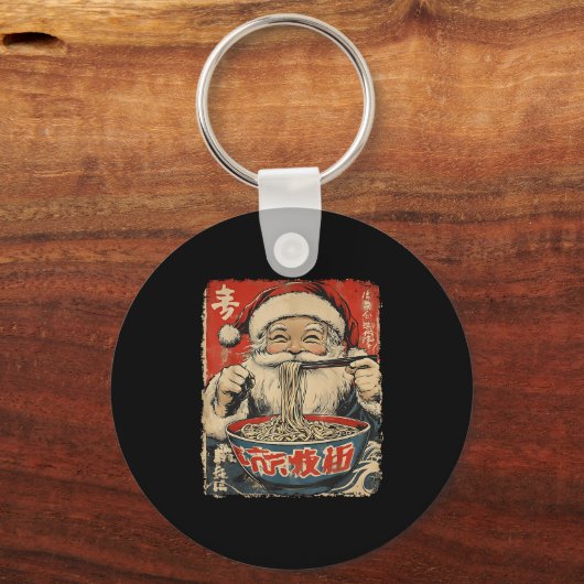 Santa Eating Ramen Noodles Ukiyo-e Insred Christma Sleutelhanger (Voorkant)