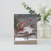 Santa Eekhoorn Rijden op een Rendier Briefkaart (Staand voorkant)
