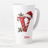 Santa elegant Monogram initial V merry Christmas  Latte Mok (Rechterhoek)