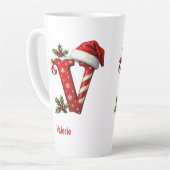 Santa elegant Monogram initial V merry Christmas  Latte Mok (Linkerhoek)