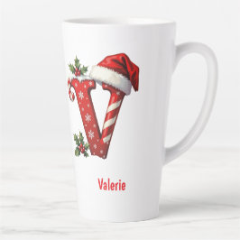Santa elegant Monogram initial V merry Christmas  Latte Mok