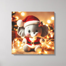 Santa Elephant Plush met vakantielichten Canvas Afdruk