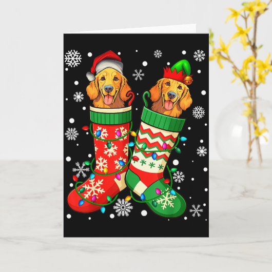 Santa Elf Golden Retriever Dog In Christmas Socks Kaart (Gele Bloem)