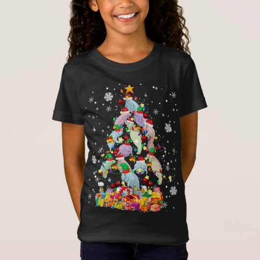 Santa ELF Manatee kerstboom — kerstlampje T-shirt (Voorkant)