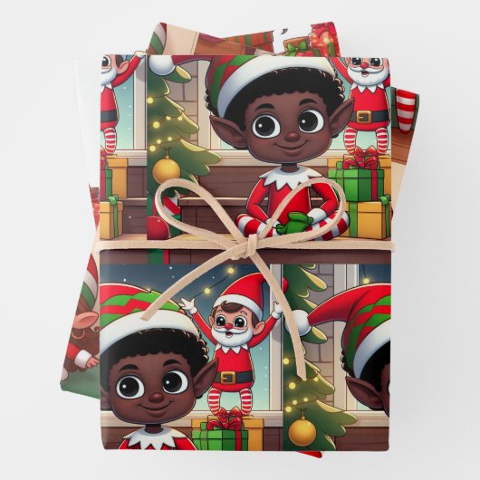 Santa Elf op Plank Kerst Wrapping Papier (3) Inpakpapier Vel (In situ)