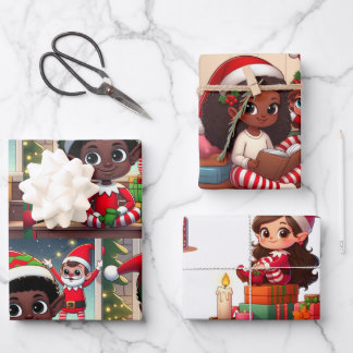 Santa Elf op Plank Kerst Wrapping Papier (3) Inpakpapier Vel