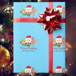 Santa Elf Reindeer Familienaam Kerstmis Cadeaupapier