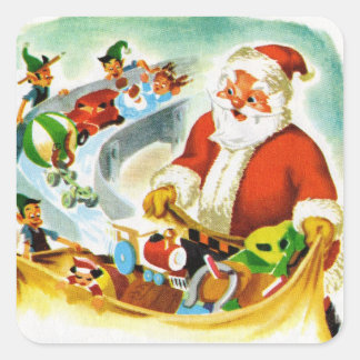 Santa & Elfen illustratie jaren 1940 Vierkante Sticker
