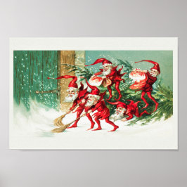 Santa elves vegen sneeuw poster
